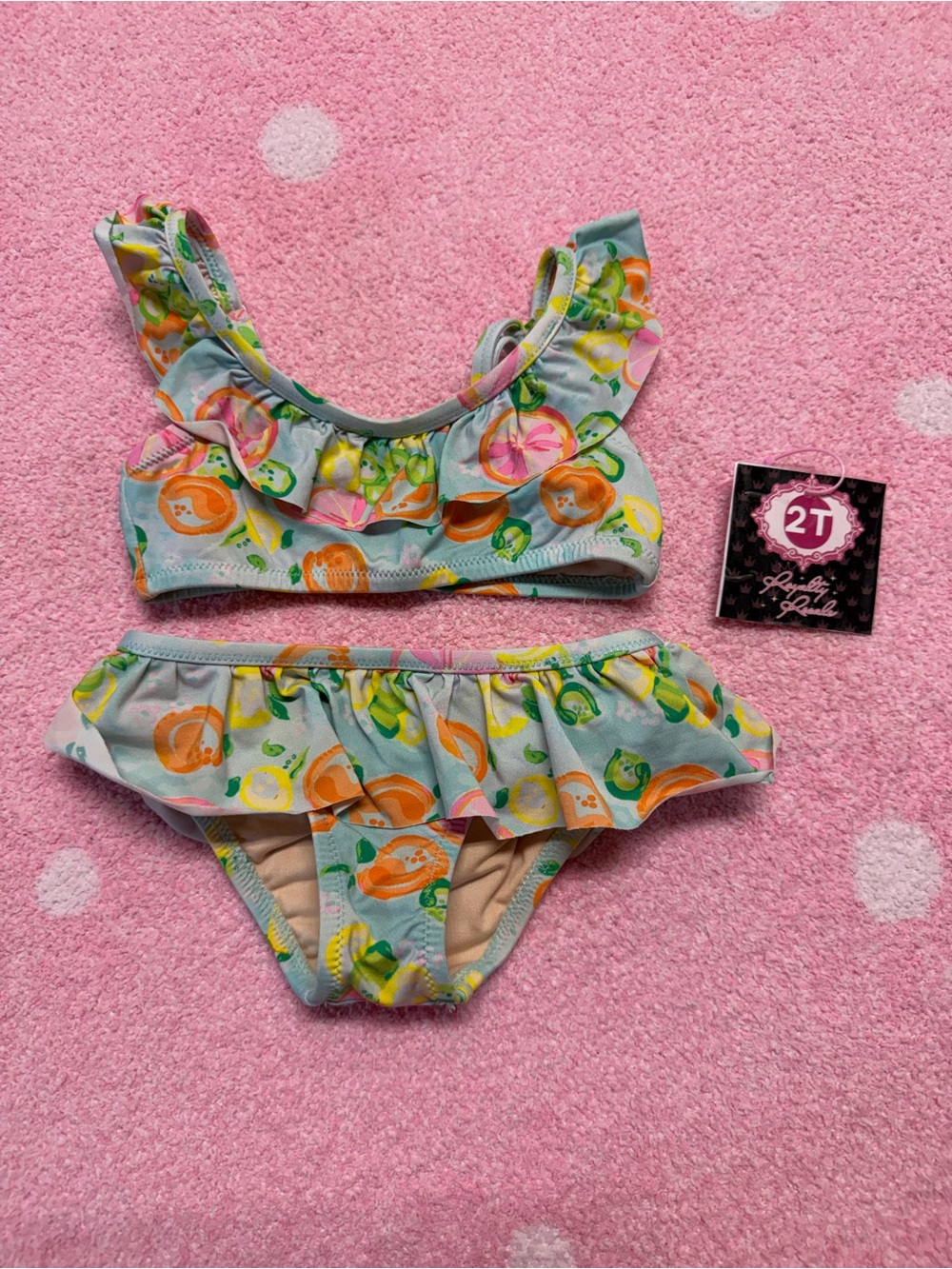 Toddler Fruit-Print Ruffle Bikini - 2T - Light Aqua